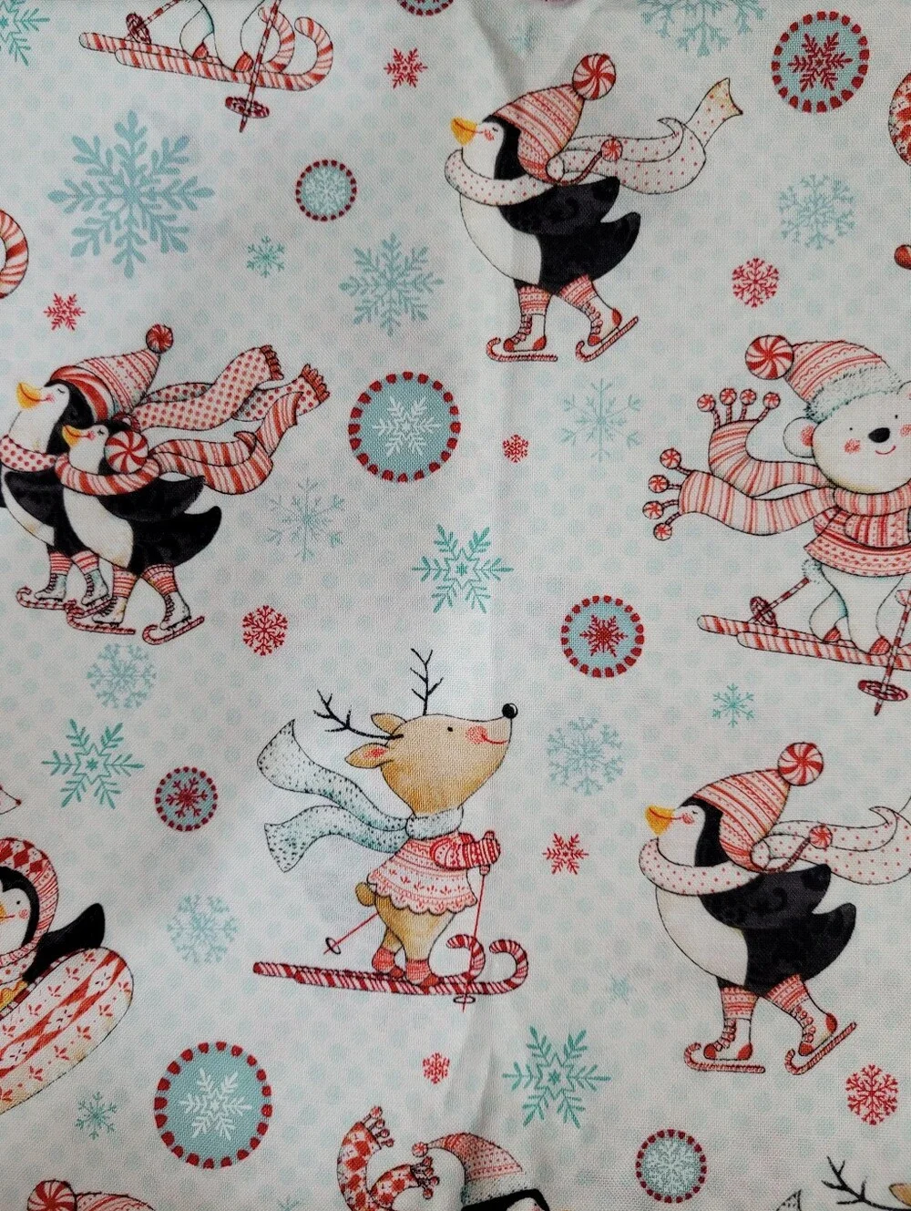 Peppermint Penguins Lucie Crovatto Studioe Fabrics Cotton Sewing Fabric (1013)